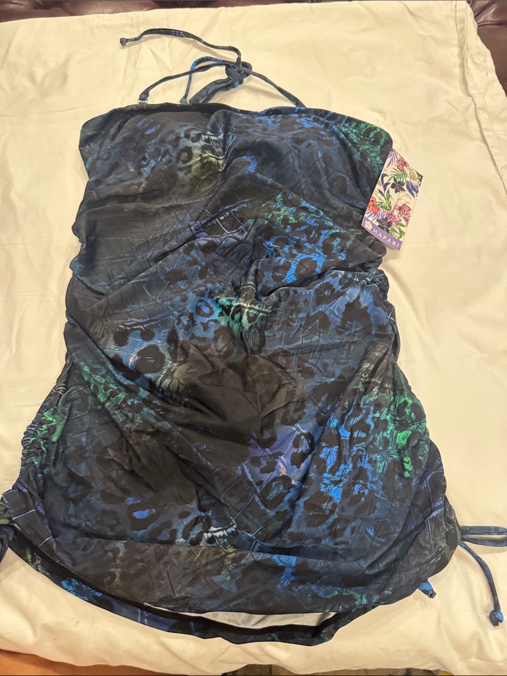 Womens Black One-Piece Tankini  with Blue & Green Accents